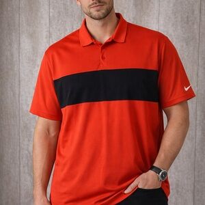 Nike Golf Men's Dry Fit Standard Fit Polo Shirt in orange with Black Stripe XL
